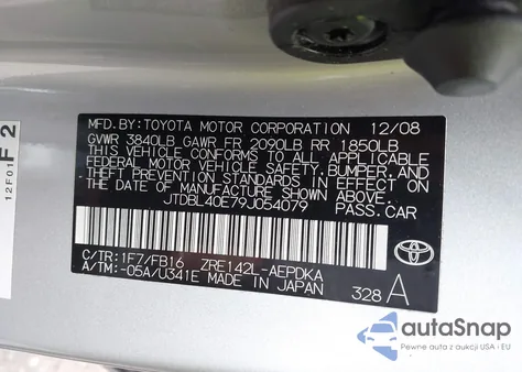 2009 Toyota Corolla Le z USA, uszkodzony, nr VIN JTDBL40E79J054079